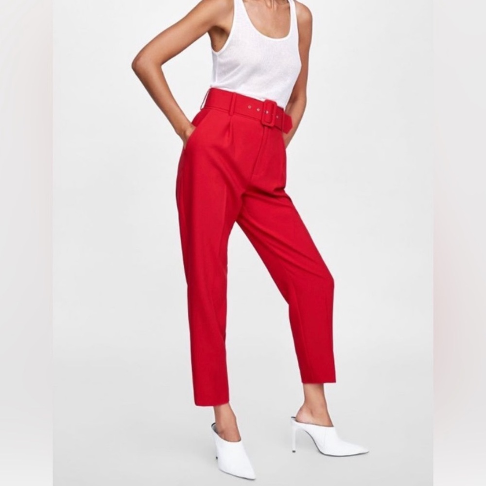 Zara belted red trousers